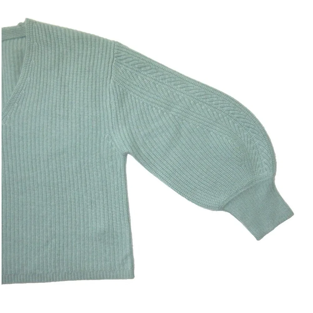 NWT J.Crew Cashmere Balloon-sleeve V-neck Sweater in Dusty Mint XL $228